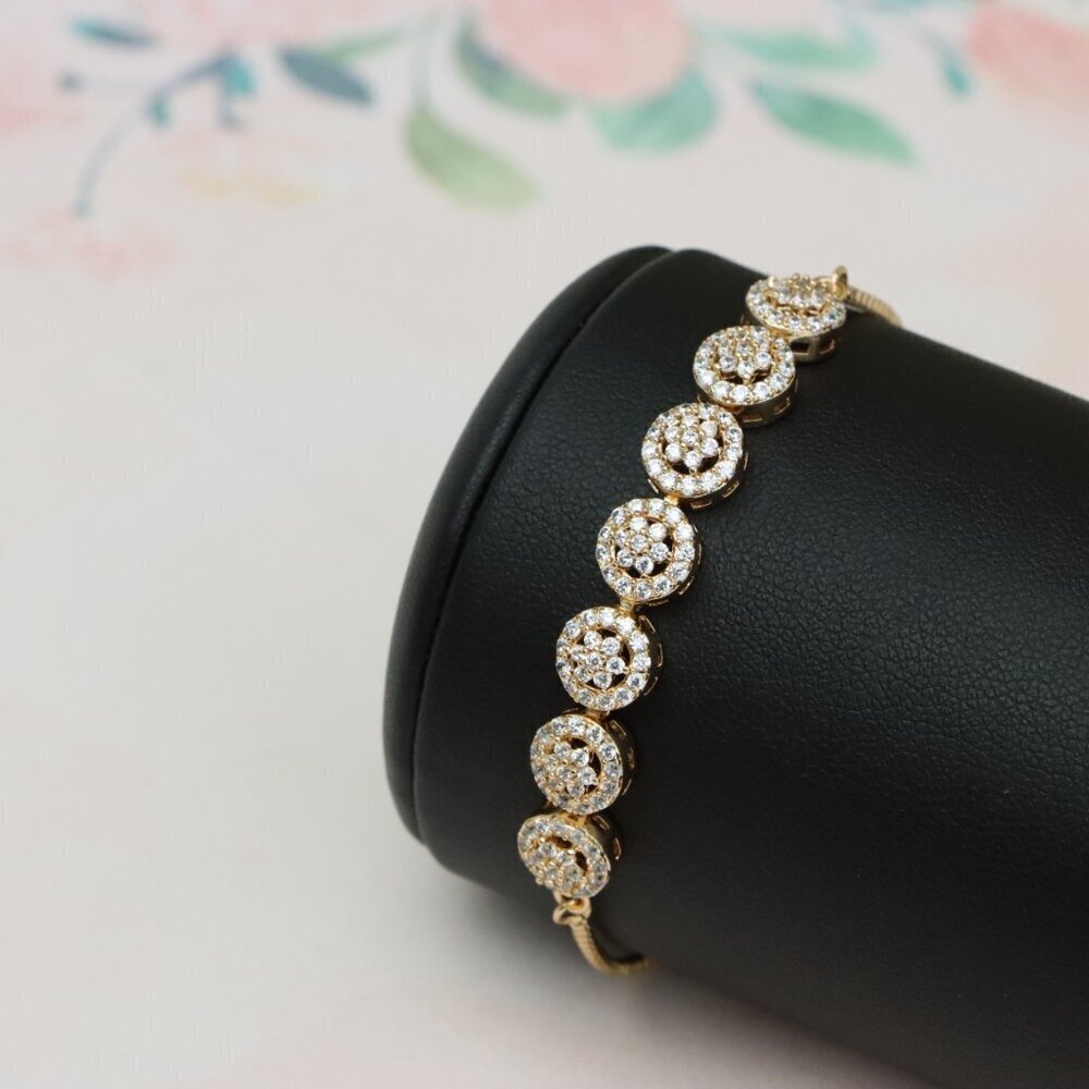 Elegant Rose Gold A-Bracelet with Round Sparkling Charm Accents, XPAB0696 - Picture 10 of 12